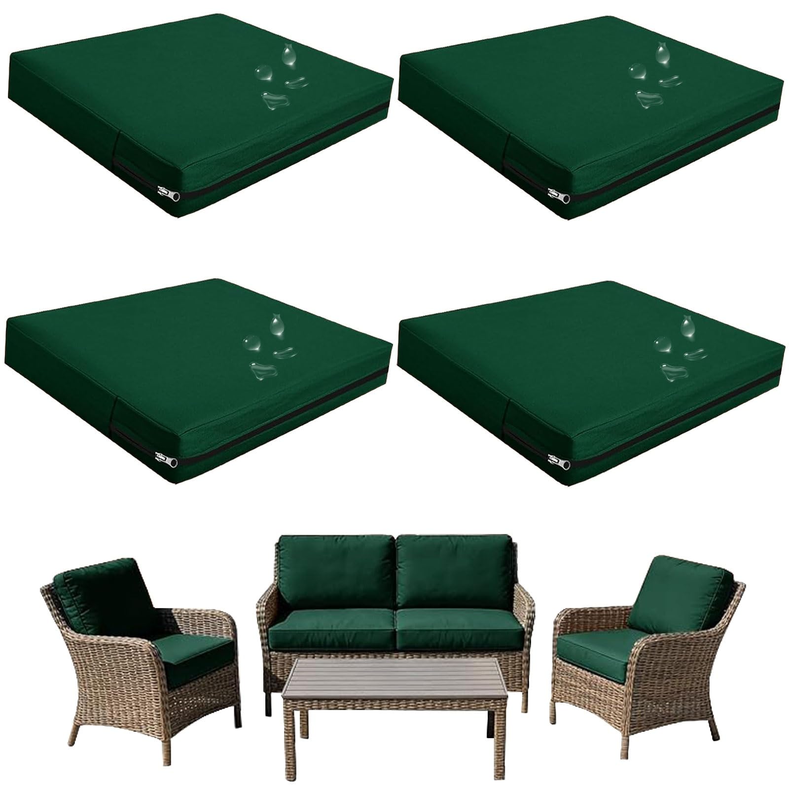 Replacement Outdoor Cushion Covers Waterproof, 65x65 60x60 50x50cm set of 6/4/2/1 Garden Sofa Seat Cushion Slipcover With Zipper for Chairs, Patio and Rattan furniture(Color12,60x60x10cm (4pcs))