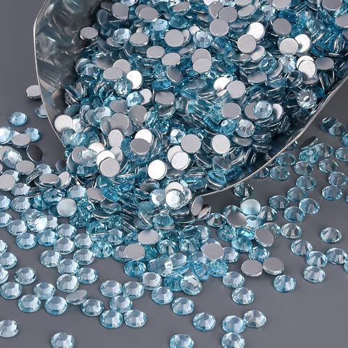 Image of 288 Pieces SS30 /6.4-6.6mm Flat Back Crystal Rhinestones Round Gems for Nail Art,Ice Blue