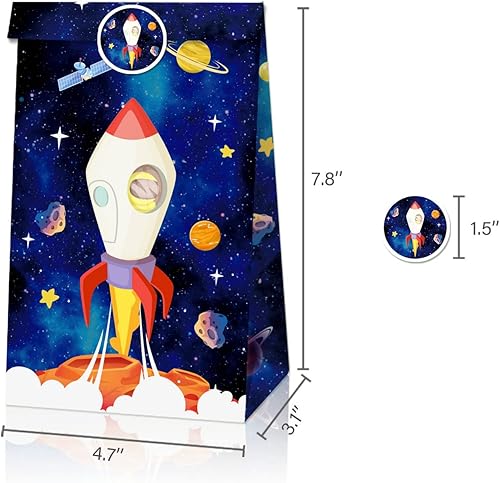 Miniatura 4 de COSFAN Paquete de 12 bolsas de regalo para el espacio exterior, planeta sistema solar, bolsas de regalo de astronautas con temática de