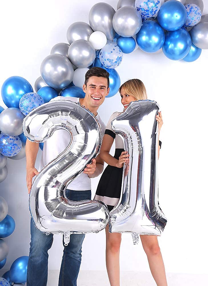 Silver Number 21 Mylar Balloons - 40" Helium Balloons For 21st Birthday & Anniversary Parties - View #9