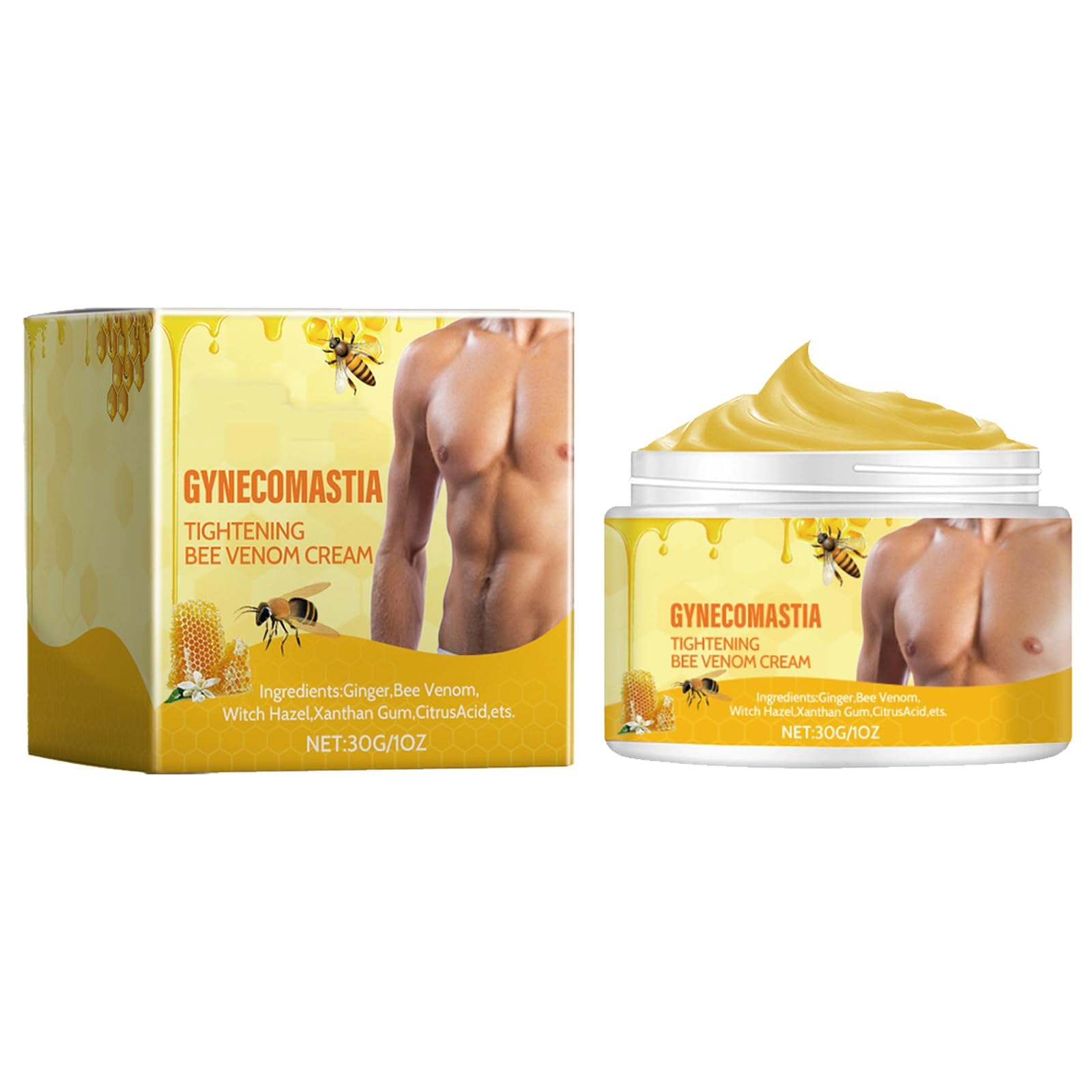 Chest Tightening Cream for Men, Azonee Bee Gynecomastia Cellulite Reduction & Firming Massage Cream for Male Chest, Belly, Tummy & Waist, Natural Formula for Skin Firming