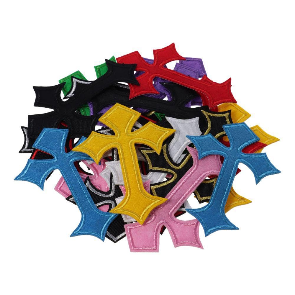 YYlingx 22Pcs Cross Patches, 11 Colors Cross Embroidered Patches Personalized Sew On Patches for DIY, Multicoloured, 7.6 cm - Image 2
