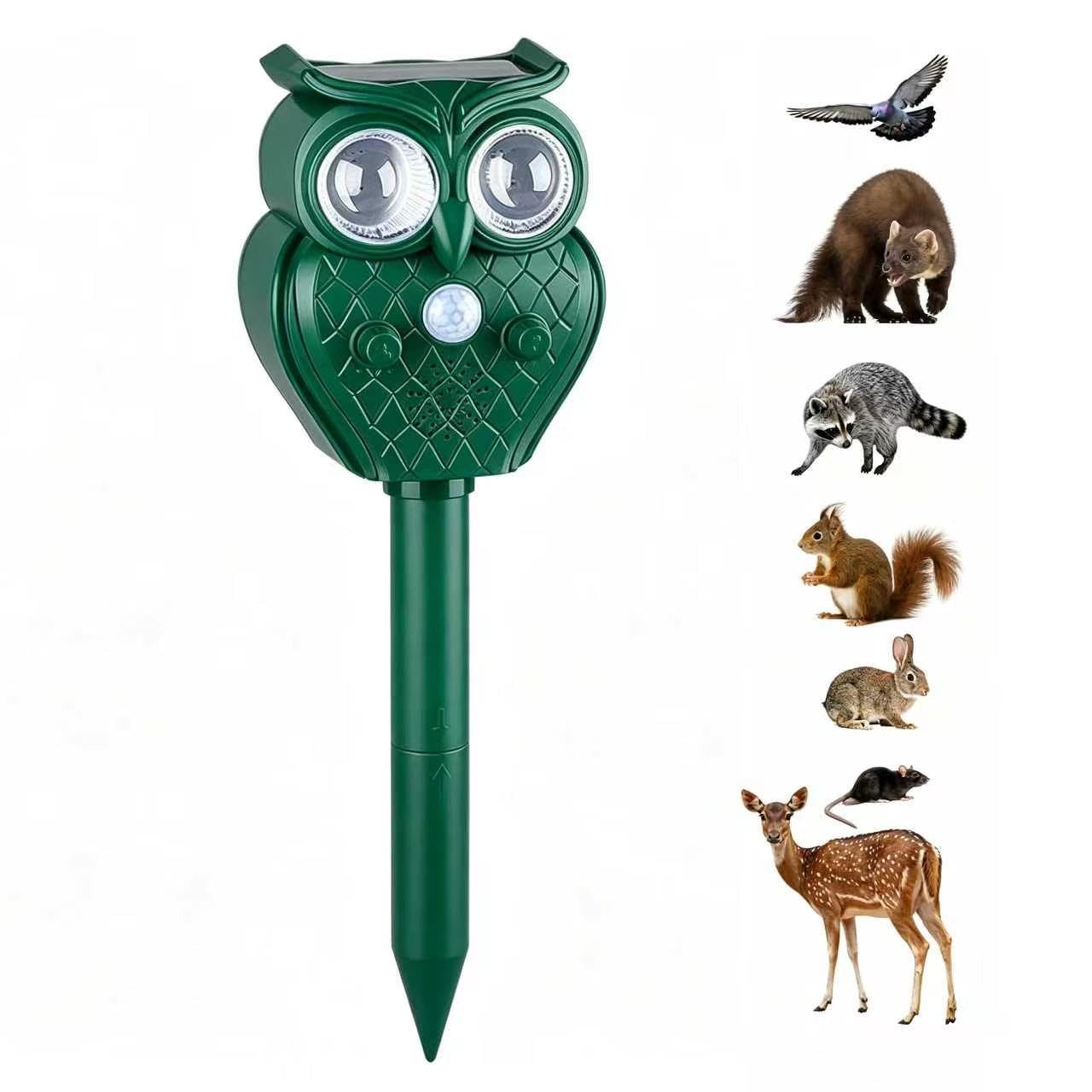 Répulsif solaire pour animaux avec détecteur de mouvement, volume réglable, lumière clignotante, piquet extérieur étanche pour cerfs, chats, lapins, chiens, ratons laveurs, écureuils
