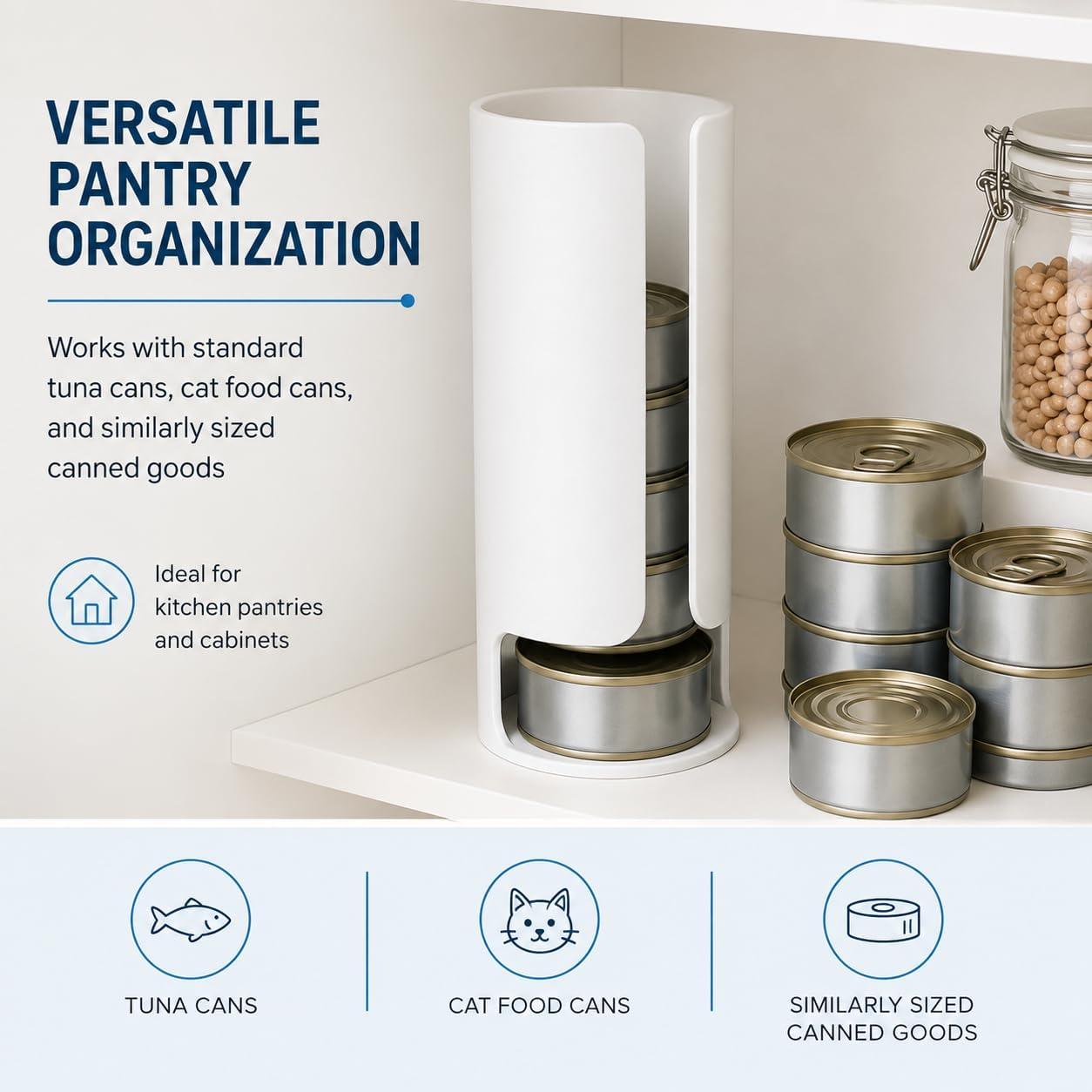 SplashNColor Tuna Can Dispenser – Stackable Canned Food Organizer with Bottom Dispensing | First in First Out Storage Rack | Holds 6 Cans | Pantry Kitchen Cabinet Shelf Space Saver