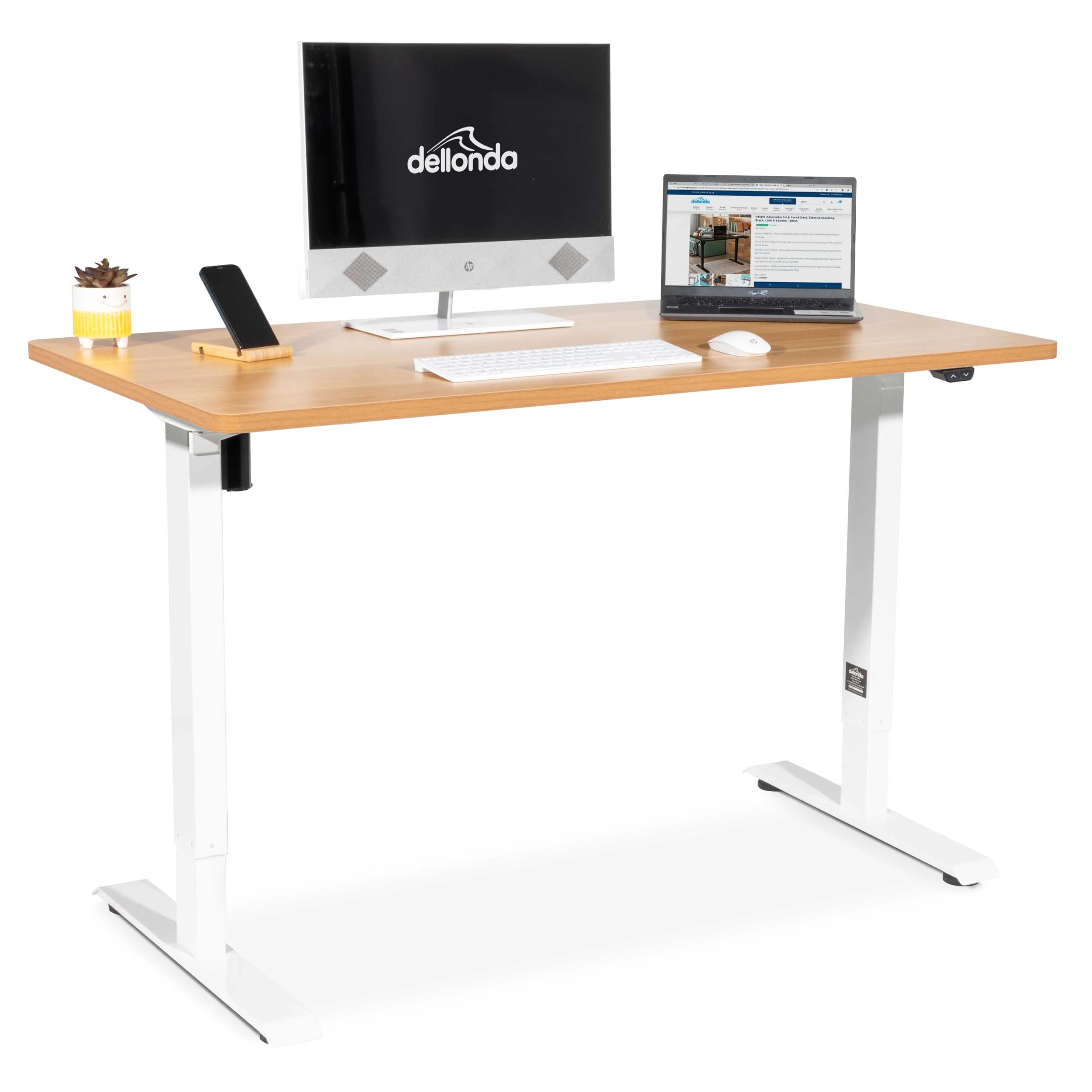 Dellonda Oak Effect Electric Height Adjustable Standing Desk, Single Motor, 1400 x 700mm - DH68