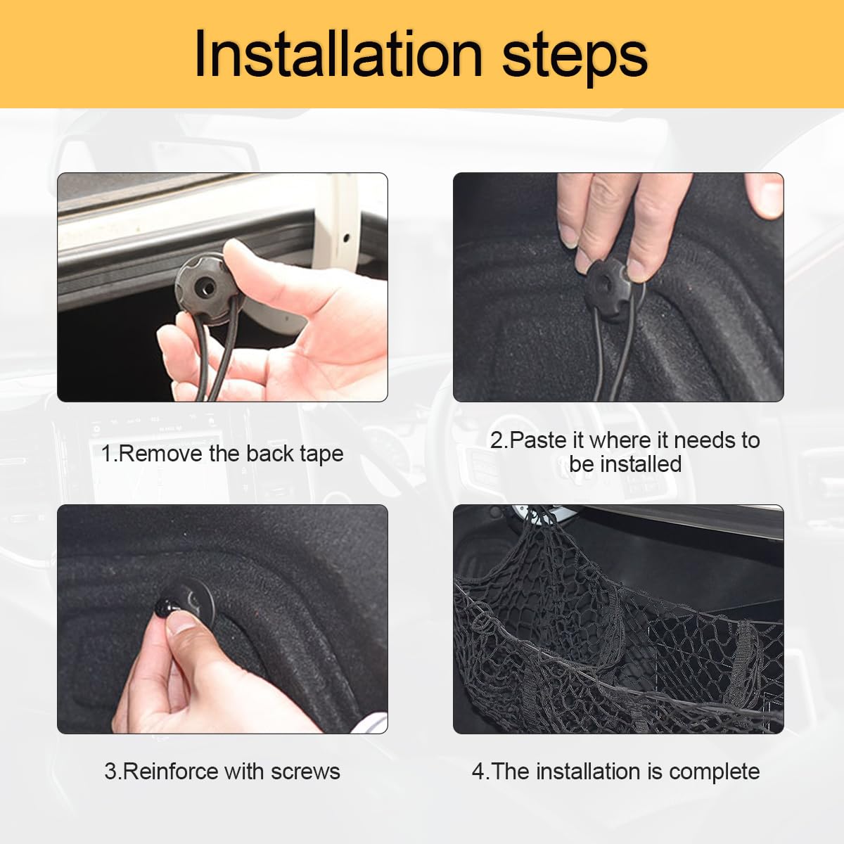 Rete Portaoggetti Bagagliaio 3 Tasche - Organizzatore Auto Universale, 150x40cm, Nero - Foto 5