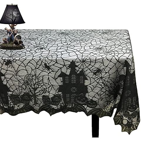 Joysail Halloween Tablecloth - Gothic Black Lace Spider Web Table Cover for Halloween Masquerade, Dinner Party, Scary Movie Nights Table Decorations - 54x72 Inches Cover