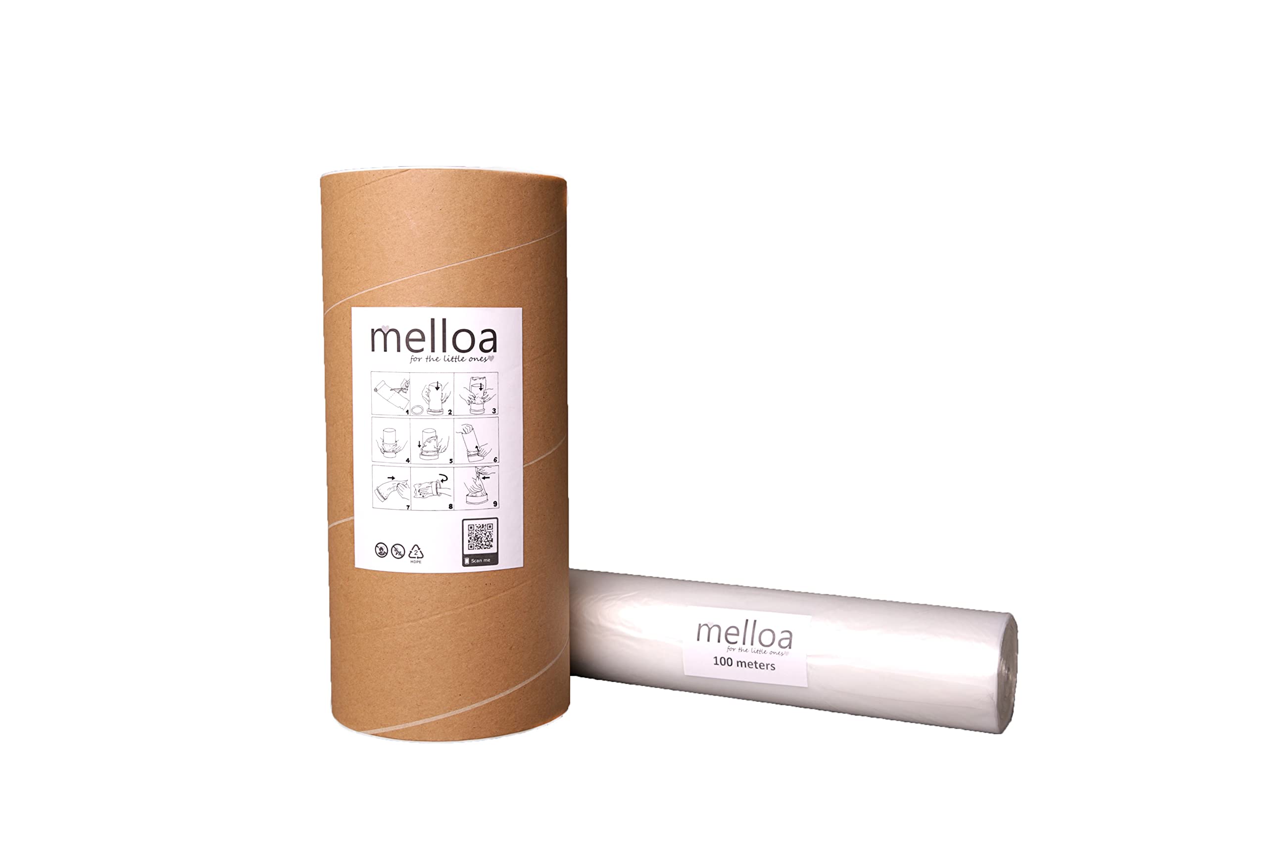 MELLOA Nachfüllset für Windeleimer Kartusche, kompatibel mit Tommee Tippee TEC Simplee Twist & Click Spross Ubbi Magic Littycat Kartuschen (Weiß, 100m + Papierröhre)