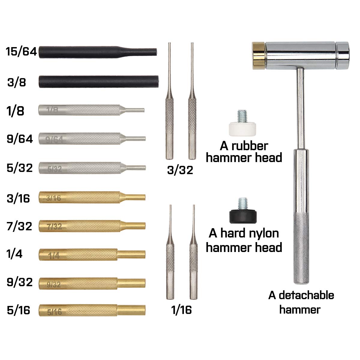 Buy W WIREGEAR Punch Set and Punch Set Hammer with Detachable Heads