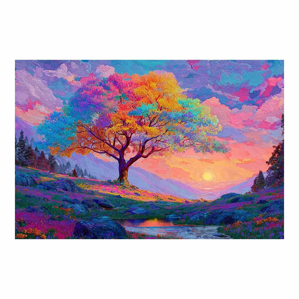 ZAMAEIU The tree of life Sunset-Crowned Tree Canvas Paintings Abstract Tree,Wall Art Poster Modern Room Bedroom Home Decor Geometric Print Patterns(multicolored)-30x50cm Unframed