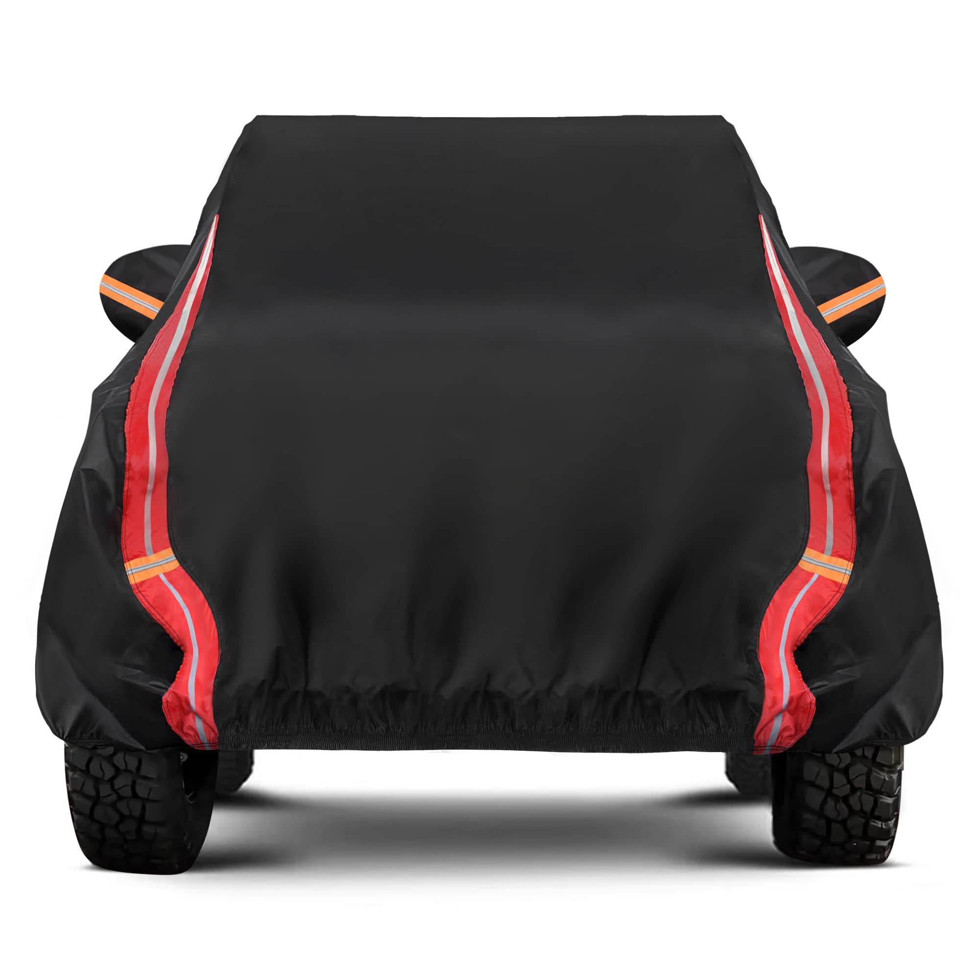 BumbeeWaterproof Car Cover for J-e-ep Wrangler 4 Door, 210D Oxford Cloth All Weather Protection, Full Exterior Covers with Windproof Straps Zipper Door for JK JL, Scratch Resistant
