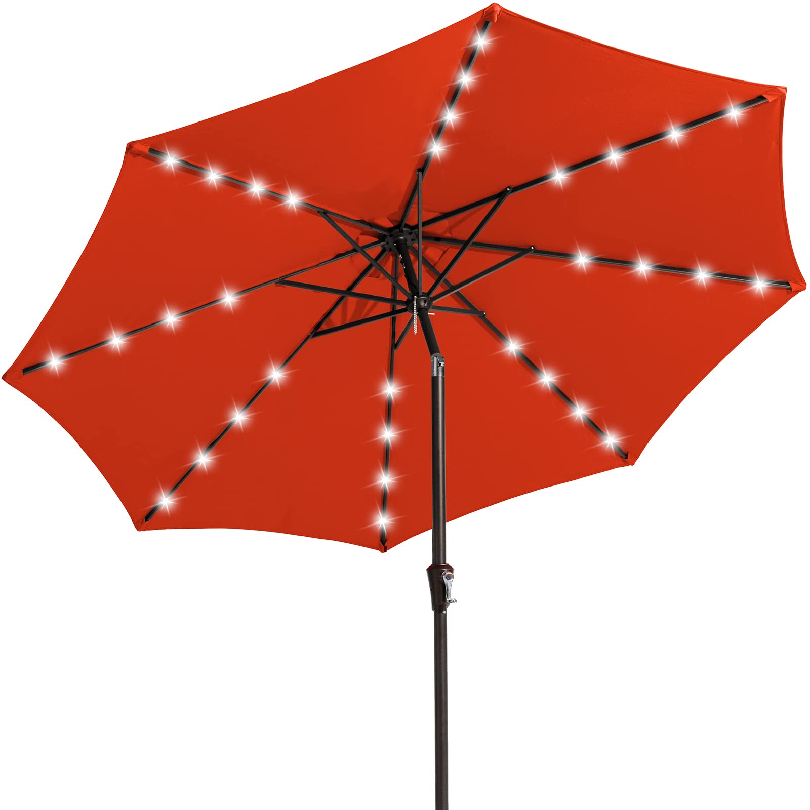JEAREY Upgrade 9FT LED Lighted Patio Umbrella, Solar Outdoor Umbrella, Tilt Table Umbrella for Pool, Deck & Yard (Orange)