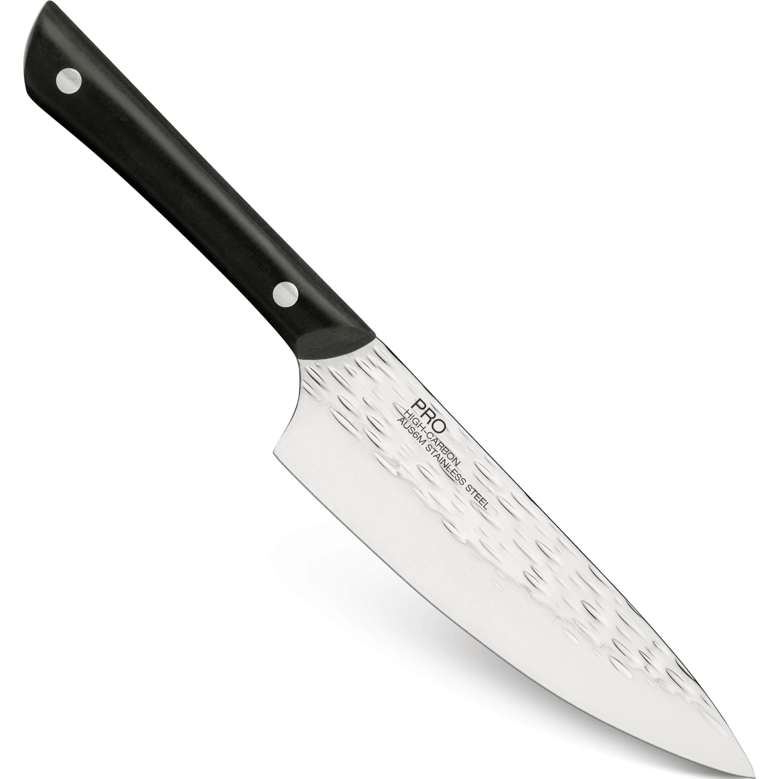 PRO 6" Chef’s Knife, Hand Sharpened Kitchen Knife for Professional and Home Chefs, Japanese AUS6M Stainless Steel Blade, Full-Tang POM Handle, NSF Certified