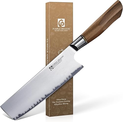Purple Dragon Nakiri - Cuchillo para carne de 7 pulgadas, cuchillo de cocina japonés alemán Vg10 de acero para cortar carne, picar verduras, mango disponible en Yaxa Colombia