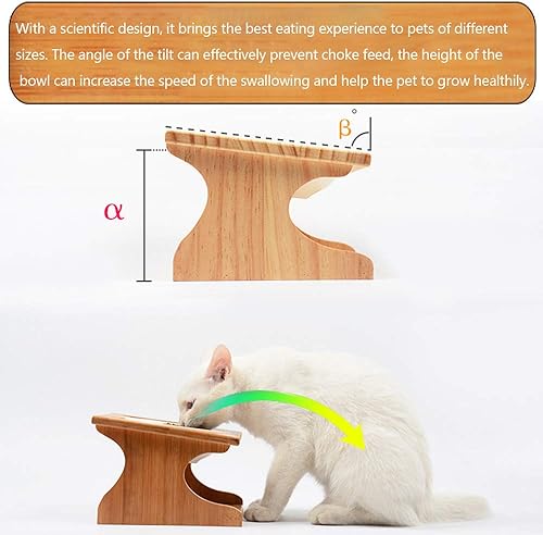 Miniatura 5 de Petsoigné Cat Bowls - Mesa de comedor para mascotas con pendiente elevada soporte de madera elevado para mascotas con soporte oblicuo para gatos