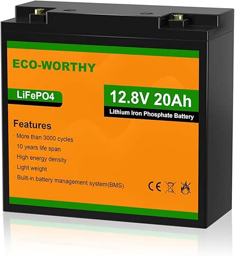ECO-WORTHY 12V 20Ah Lithium Battery, 3000+ Deep Cycle Rechargeable LiFePO4