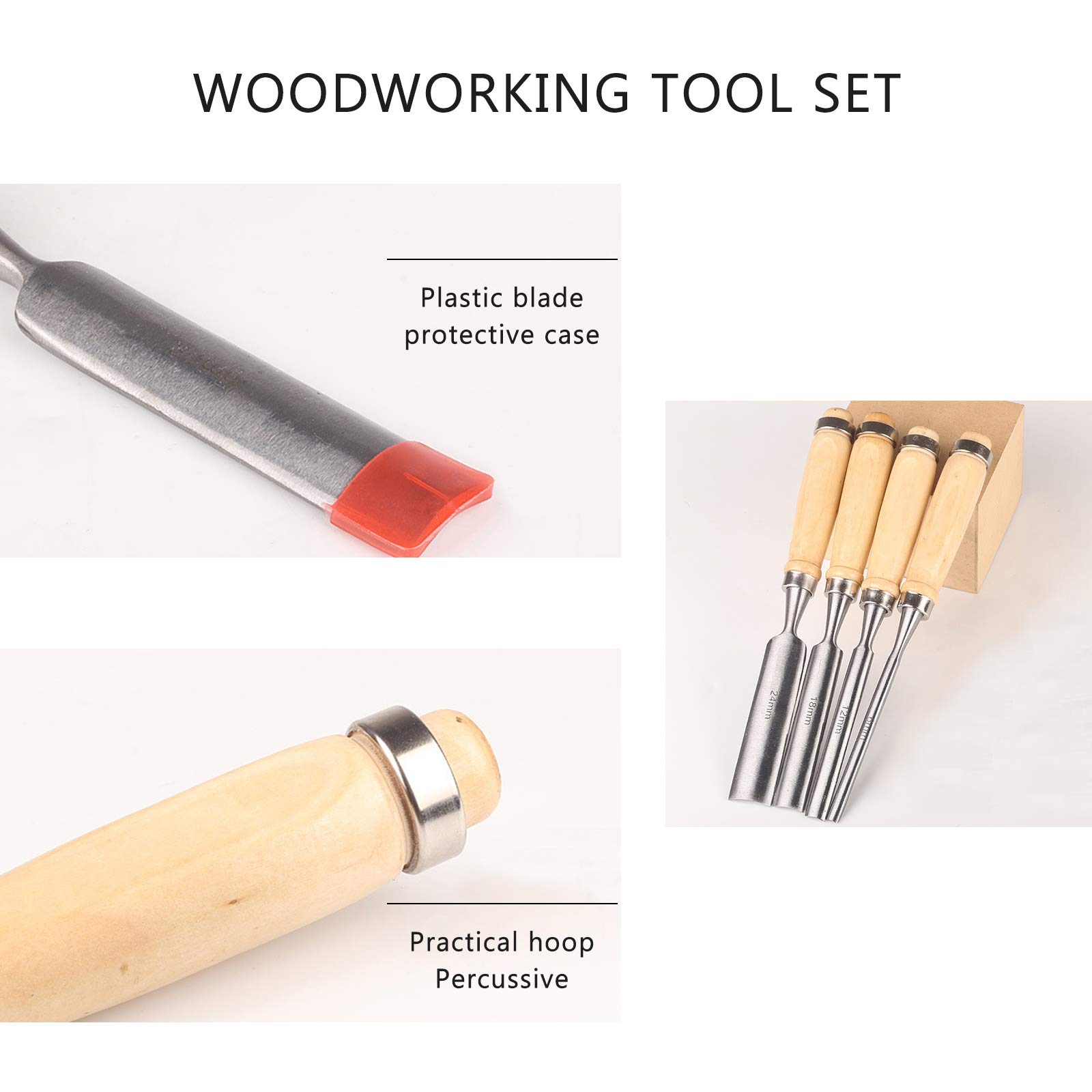 4Pcs Ciseaux à bois Professionnels, jeu de ciseaux tranchants, Couteau Sculpture Bois, Outil de Gravure Sur Bois Sculpture Tool pour débutants et professionnels pour charpentiers, sculpteurs
