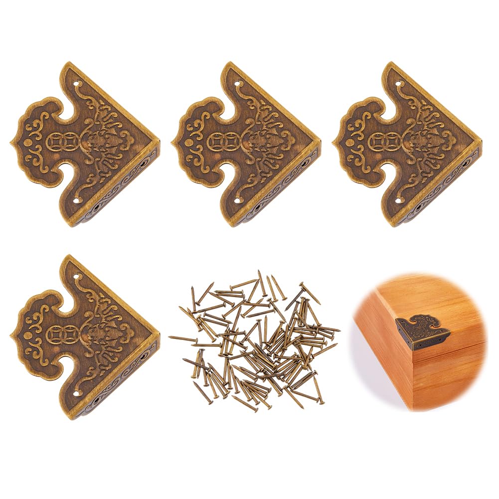 SUPERFINDINGS 4Pcs Brass Box Corner Protectors Furniture Corner Protector Jewelry Box Corners Chest Corners Protector Guard Edge Cover for Picture Frame Wooden Case Cabinet Furniture,Antique Bronze