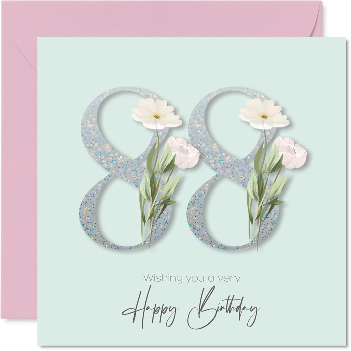 88th Birthday Cards for Women - Fancy Floral Flowers - Happy Birthday Card for 88 Year Old Woman Grandma Nanny Auntie Nana, 145mm Bday Greeting Cards