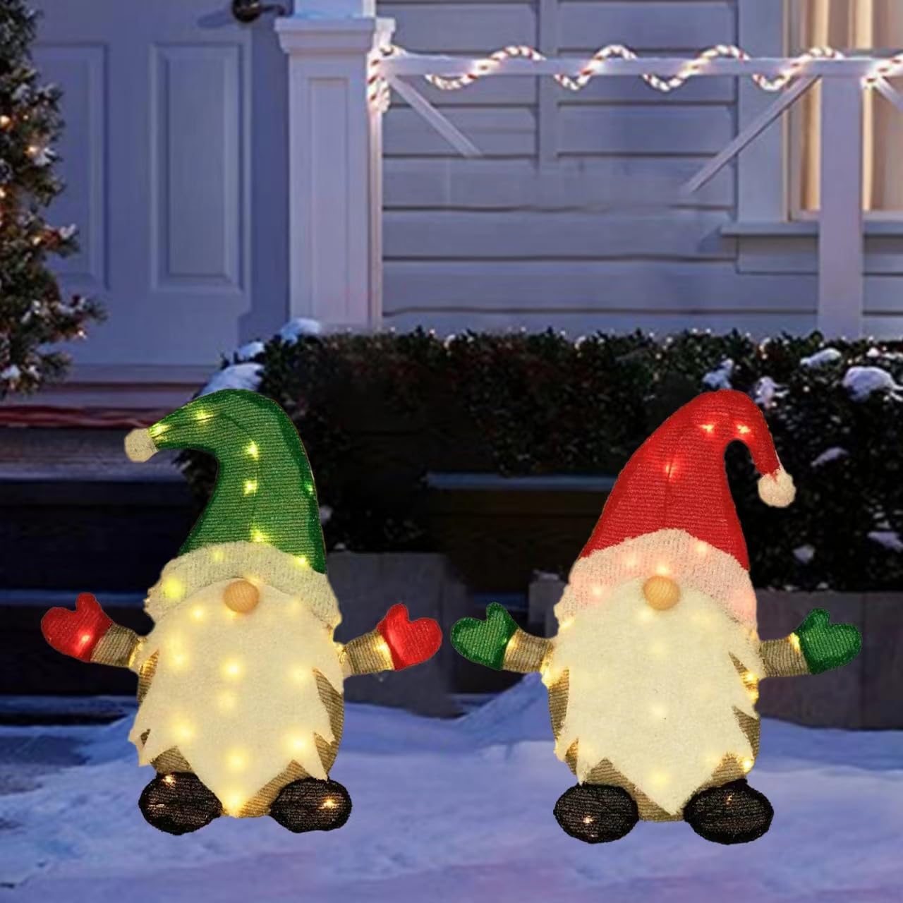 2 Pcs 24Inch Christmas Lighted Gnome Yard Decorations Xmas Light up Gnome Lawn Decor Christmas Lighted Dwarf Yard Ornaments for Outdoor Garden Holiday Lawn Porch Decorations