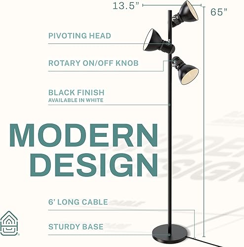 Miniatura 3 de Lámpara de pie de 3 luces para sala de estar, dormitorio, oficina, lámparas de pie modernas y ajustables, iluminación brillante de 60 W, luz de