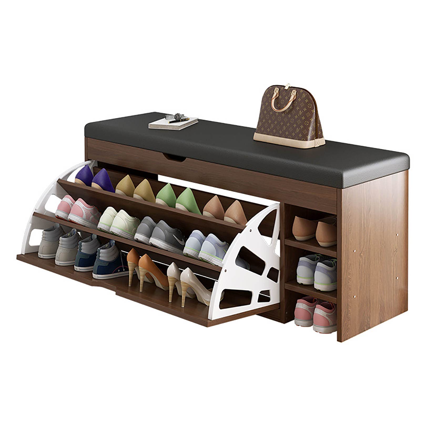 Dusxlx B(100Cm) Double Layer Shoerack Porch Entrance Furniture For Home Multi-Functional Shoes Organizer With Leather Seat Shoes Stool
