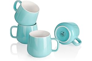 Teocera 12oz Coffee Mugs Set of 4: Turquoise Porcelain Coffee Cups
