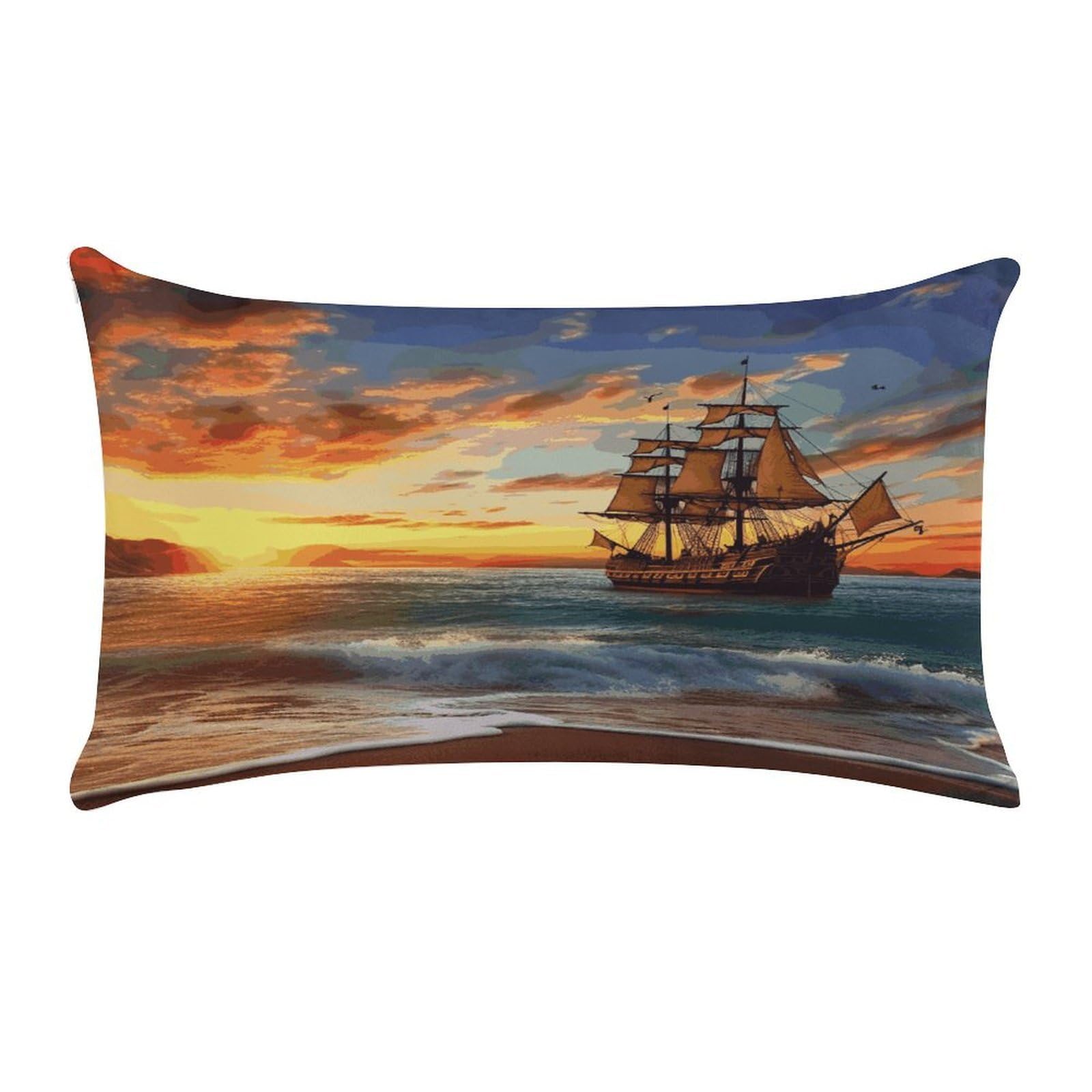 Pirate Ship in The Sunset Pillow Cover Super Soft Pillowcase Luxury Cozy Fuzzy Velvet Pillow Shams Breathable Standard Pillow Cases with Zipper Wrinkle-Free Pillow Cover 12 "×20 "