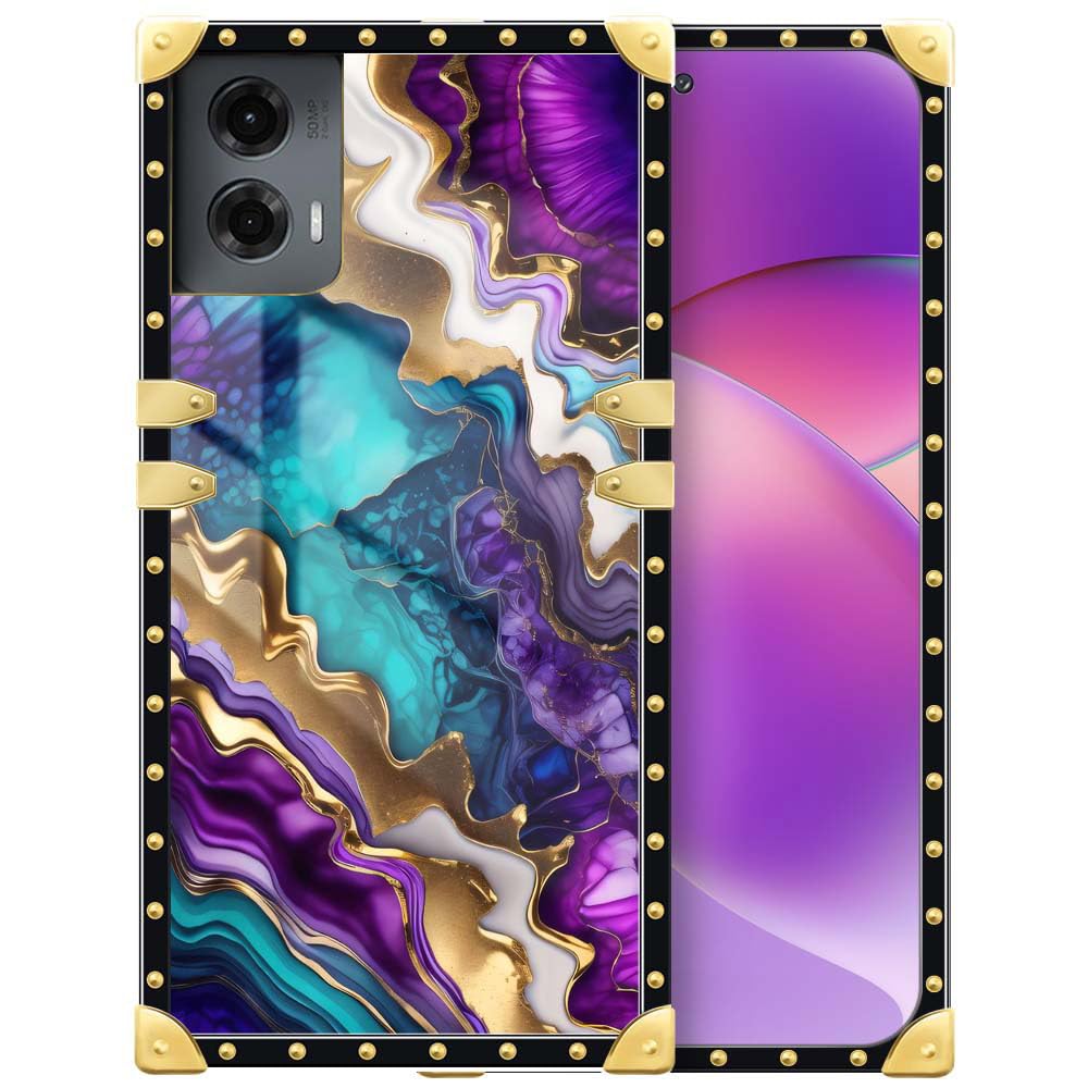 DAIZAG Compatible with Moto G 5G 2024 Case,Dazzling Purple Marble Retro Luxury Elegant Gold Decoration Soft Anti-Scratch Protective Case for Motorola