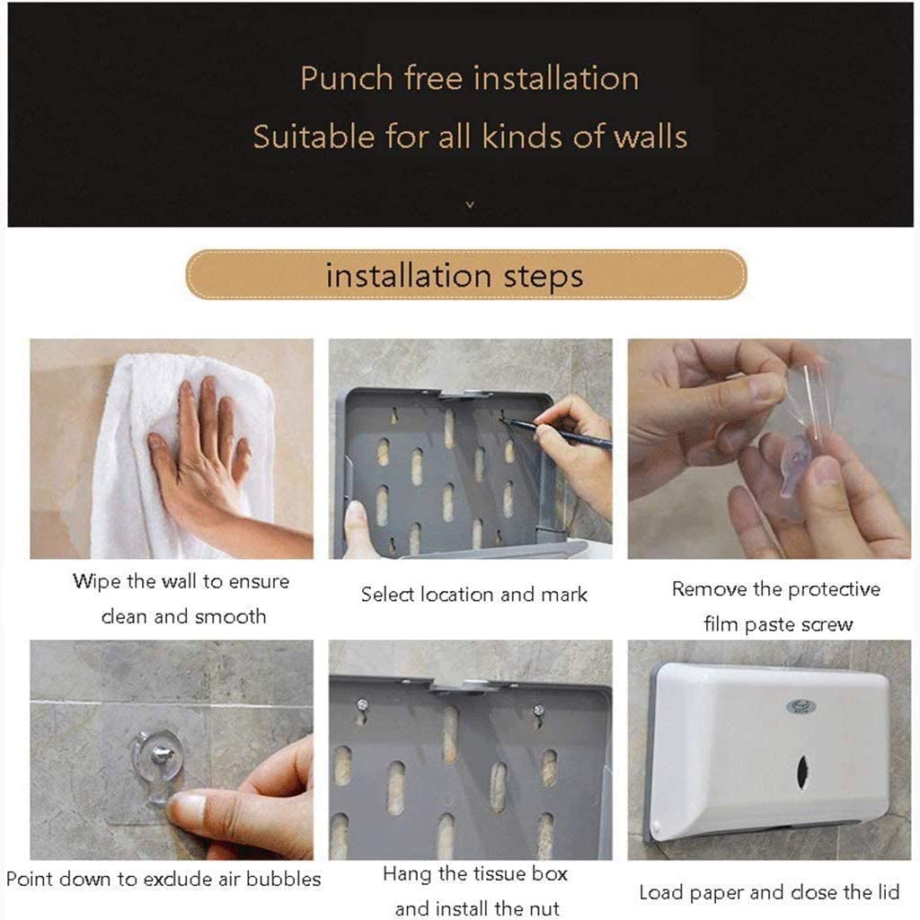 Toallas Despachador Dispensador de toallas de papel montado en la pared, dispensador de toallas de mano impermeable, soportes de toallas de papel de gran capacidad sin perforación para baño práctico