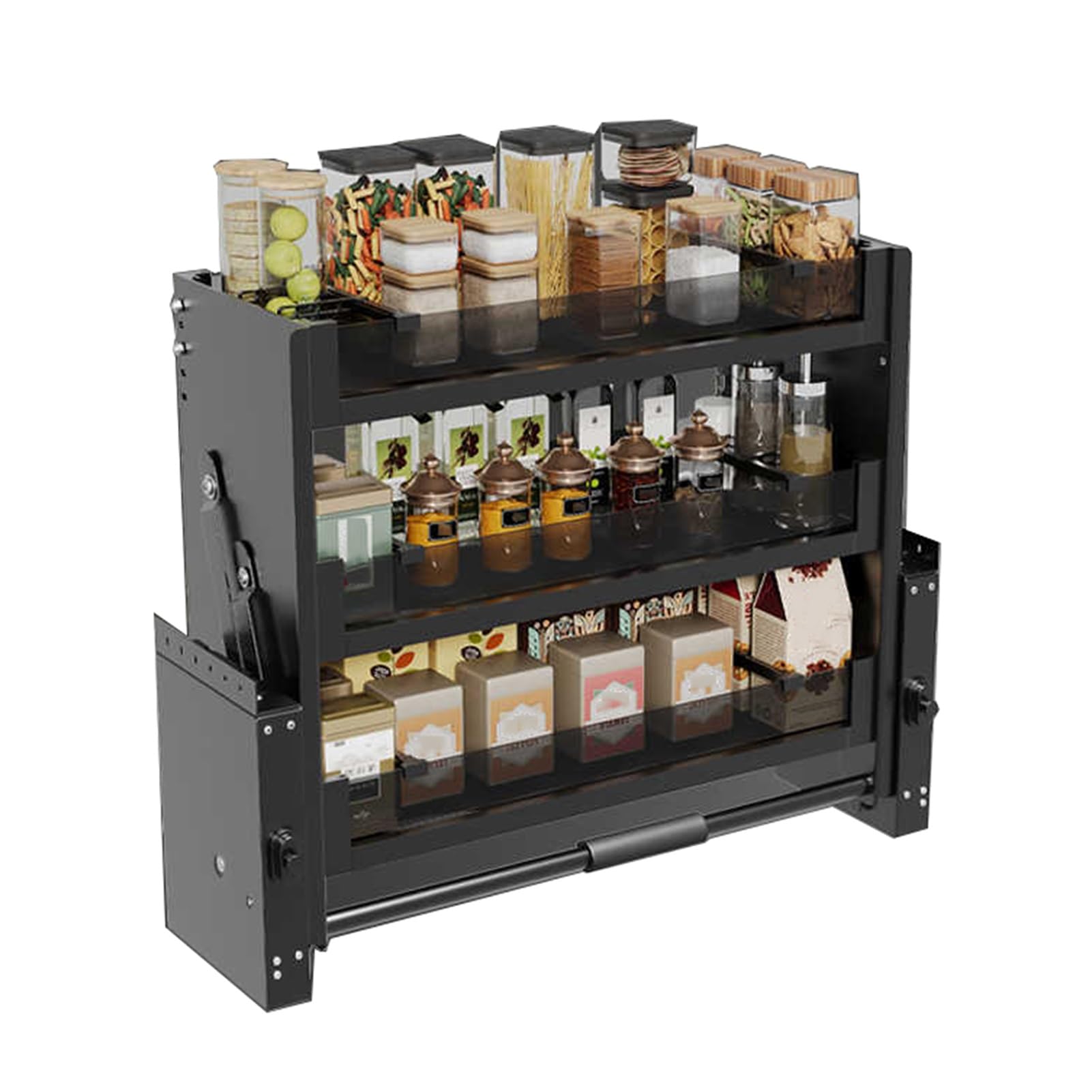 3-stufiger Pull-Down-Wandschrank-Organizer, Ausziehbarer Wandschrank-Aufbewahrungs-Organizer, Tragkraft 30 Kg, Platzsparend For Gewürze Und Geschirr(450mm cabinet)