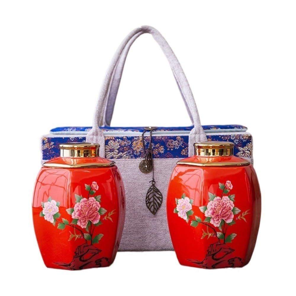 Teeservice Kreativer einfacher loser Tee Vorratsglas, Keramik versiegelte Topf, Retro Chinesisches Tee-Set, Doppeltopf, Geschenkbox-Set Teekanne(B)