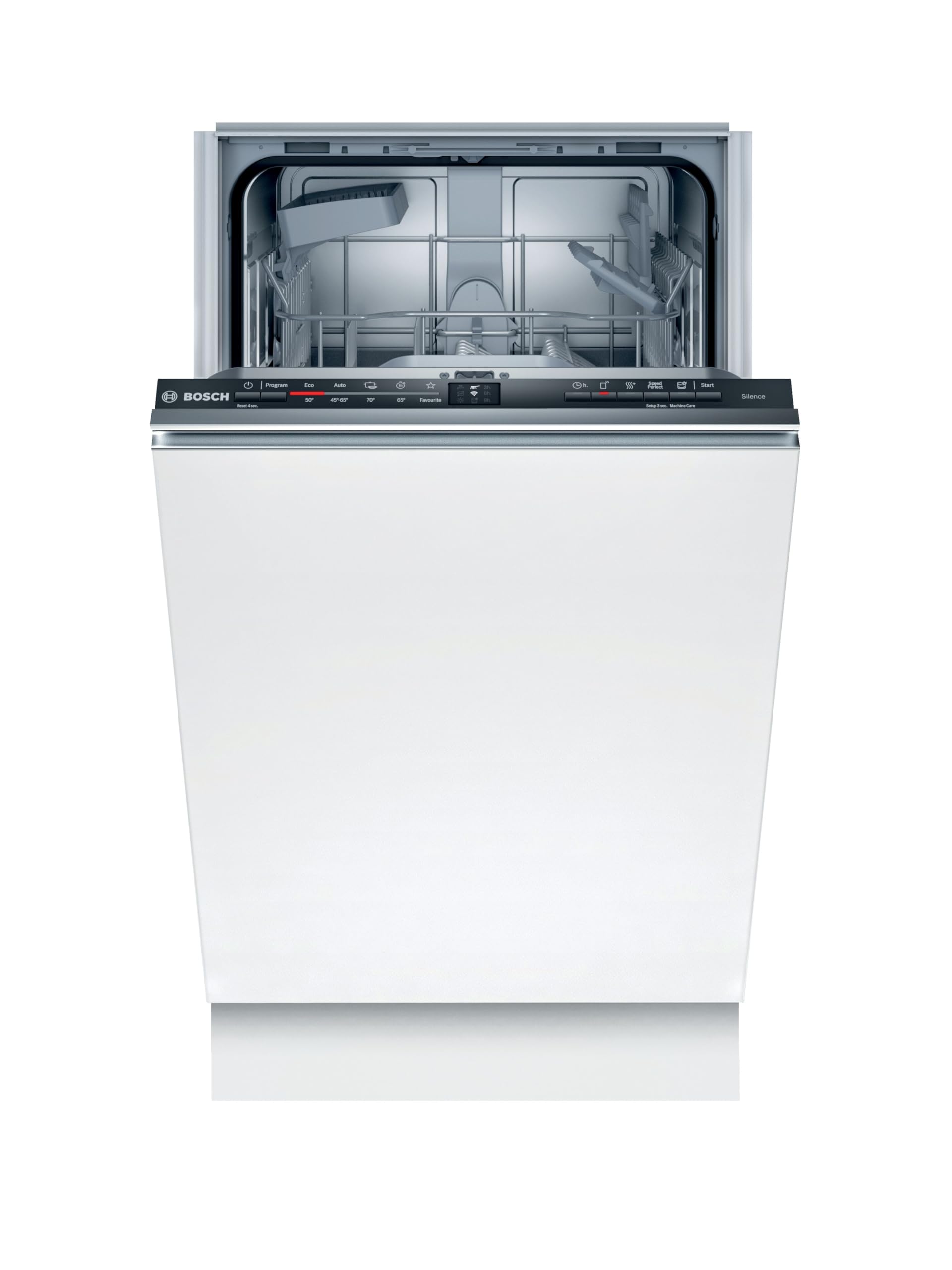 Bosch SPV2IKX10E Serie 2 Smarter Geschirrspüler Vollintegriert, Edelstahl, 45 cm Breit, Besteckkorb, Extra Trocknen auf Knopfdruck, InfoLight Roter Lichtpunkt, AquaStop Schutz gegen Wasserschäden,Weiß