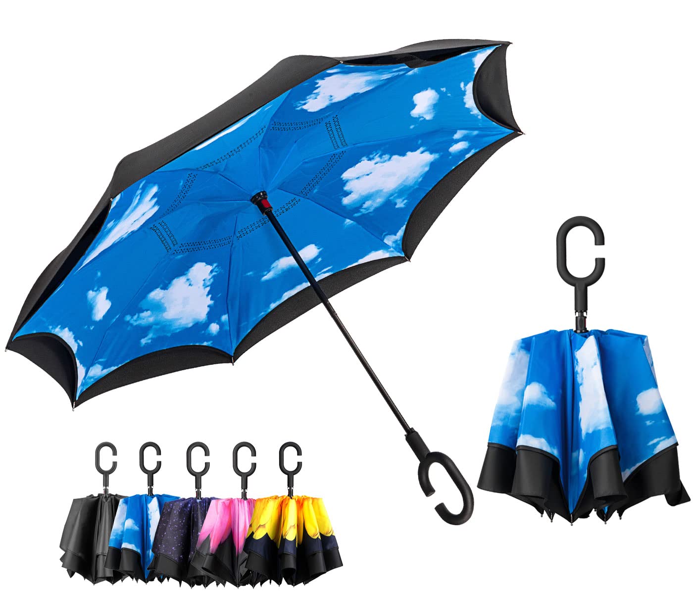LANBRELLA Compact Reverse Folding Umbrella Auto Windproof Travel Umbrella