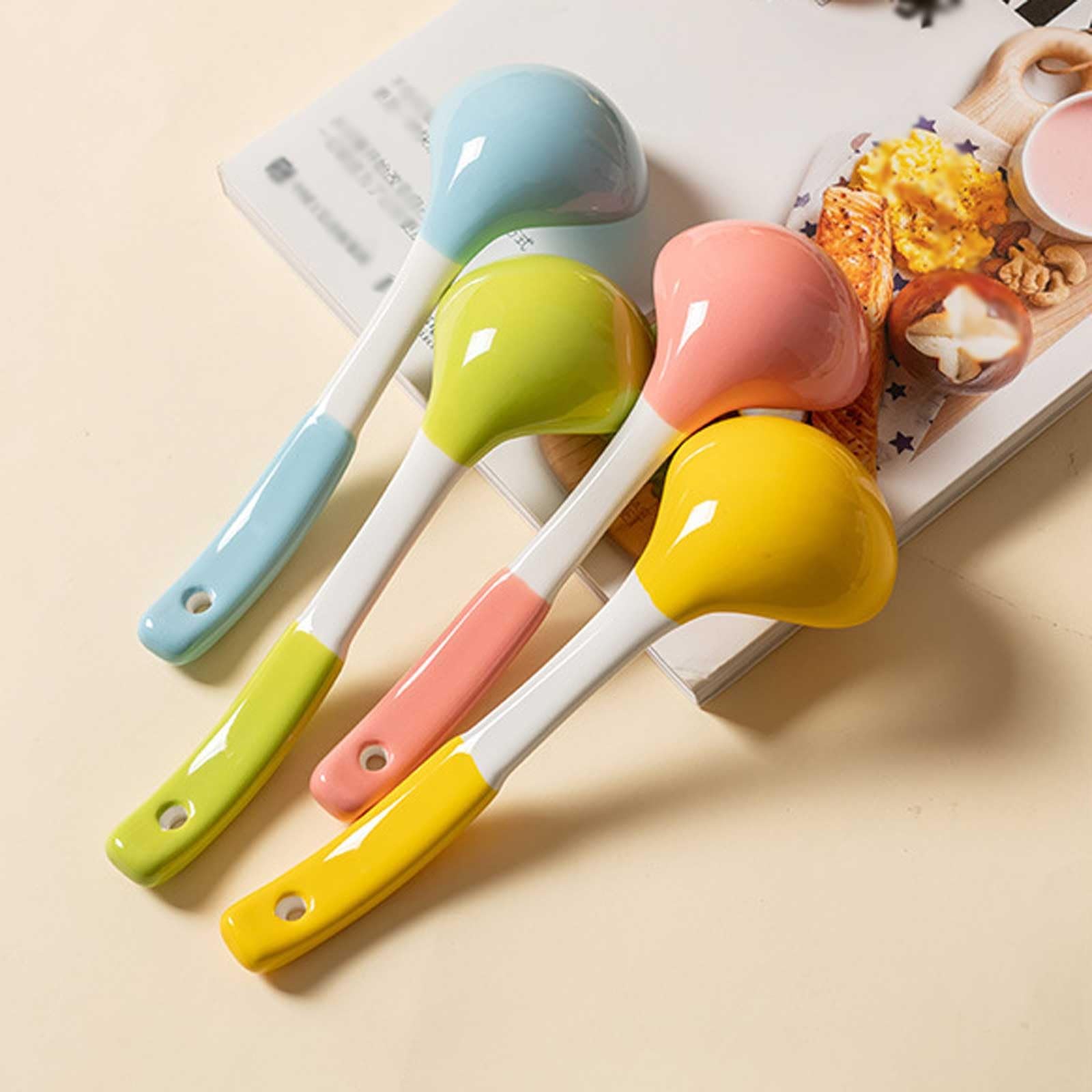 Cuchara sopera de cerámica Colorida, cucharón, cucharas China, Grandes Porcelana Resistente y Profunda, 1 Unidad, Cuchara for Helado(Pink)