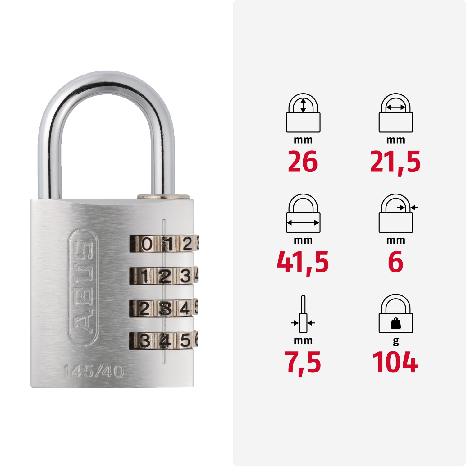 ABUS AB145/40 TITANIO Kłódka z Zamkiem Szyfrowym Szara 2 x 5 x 10 cm