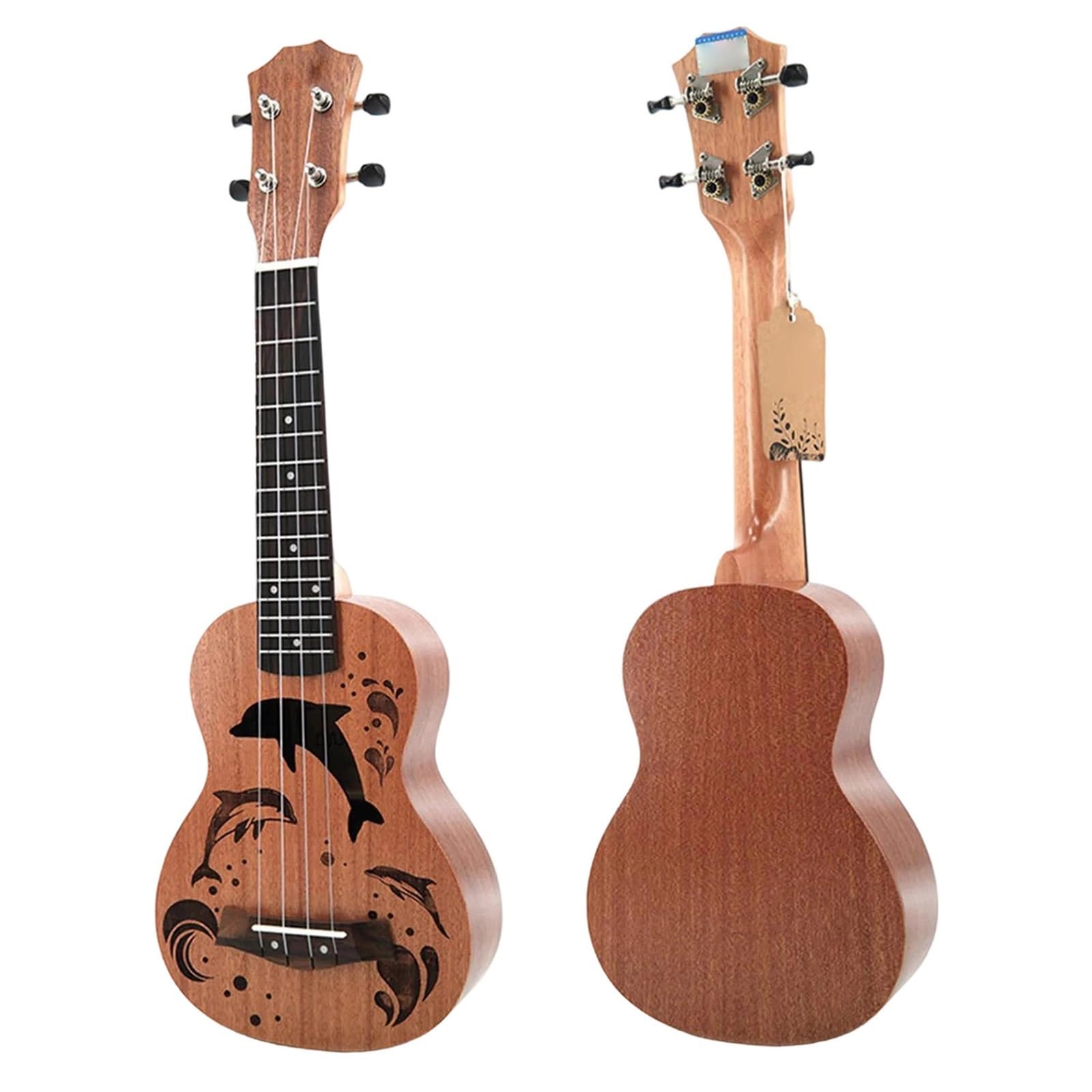 Typ Wydajności Ukulele Zestaw Ukulele Sopranowego Sapele Dla Początkujących 21 Cali Mały Z Paskiem Na Futerał Kostkami Do Strojenia Strunami Nylonowymi(Type2)