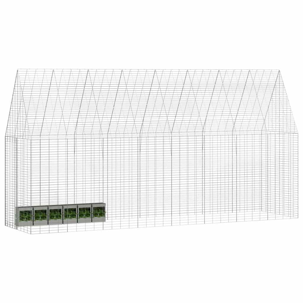 Klatka dla królików ze stali ocynkowanej, srebrna, 400 x 100 x 210 cm, odporna na warunki atmosferyczne, wybieg dla królików, świnek morskich i gryzoni, z dodatkowym miejscem do
