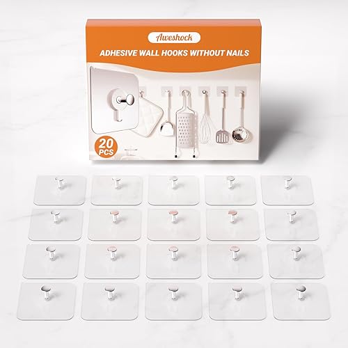 Miniatura 4 de Paquete de 20 ganchos adhesivos de pared, carga máxima de 13 libras, ganchos sin nials, impermeables, a prueba de aceite, sin daños, para toallas de