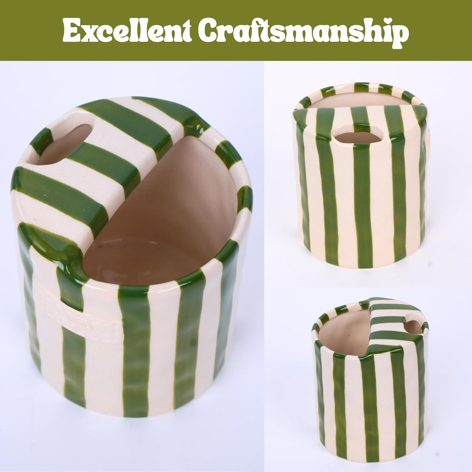 Coffee Mug Espresso Cup 10oz Ceramic Coffee Mugs Porcelain Coffee Cup Hand-Painted Striped Art Multiple Use for Kitchen, Dining-Green - Image 3