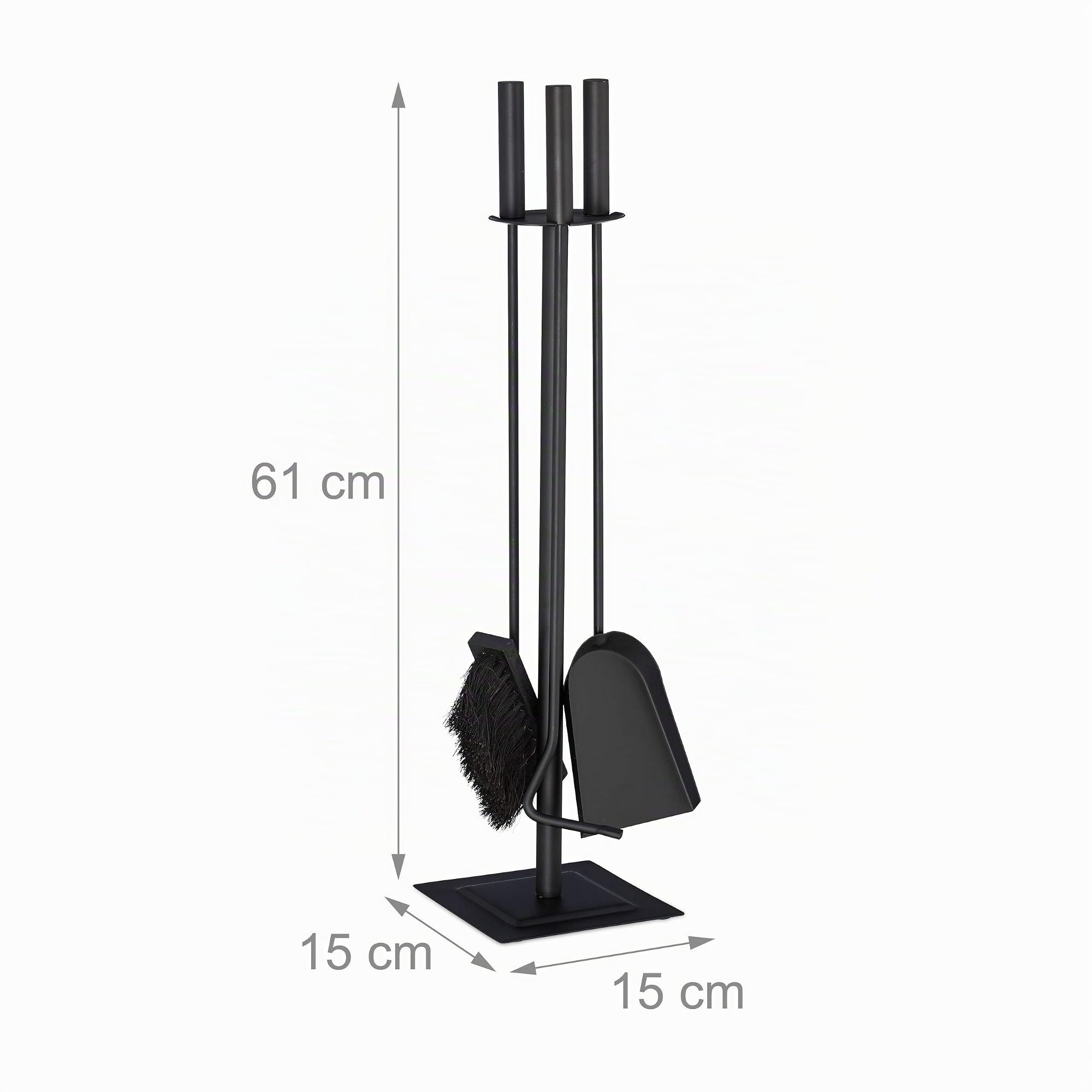 Relaxdays Kit de Accesorios para Chimenea, Atizador, Escoba, Recogedor & Soporte, Moderno, Negro