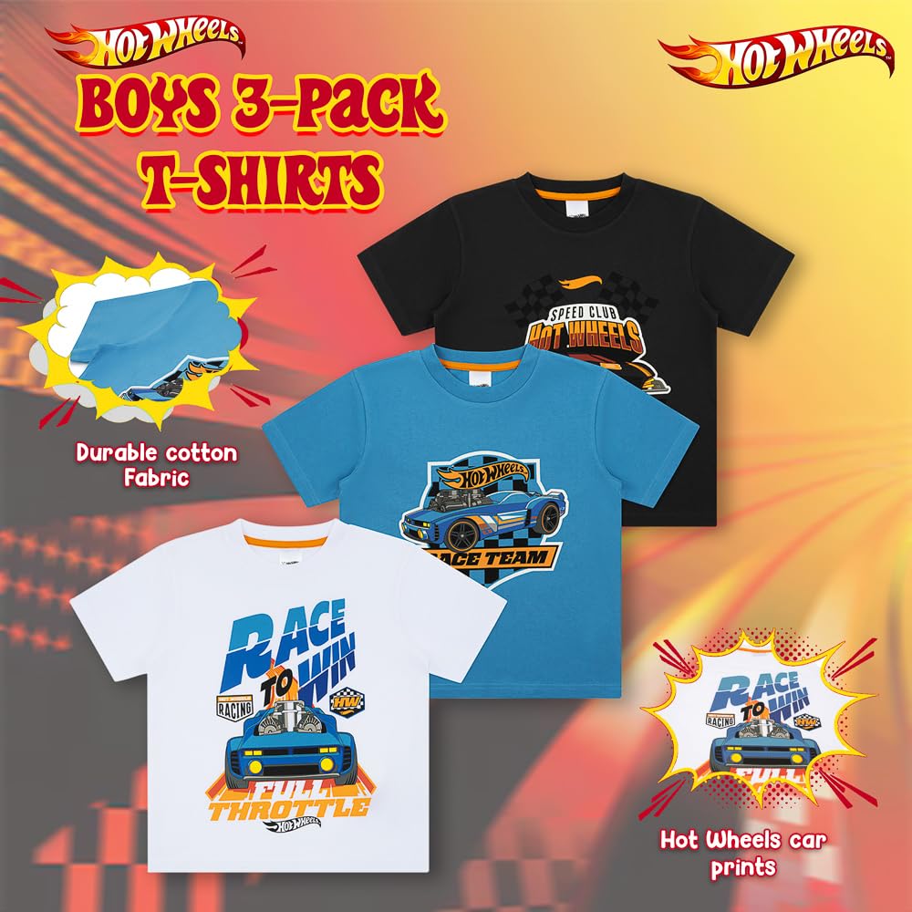 Hot Wheels Confezione da 3 magliette a maniche corte per ragazzi, confezione da 3, abbigliamento ufficiale