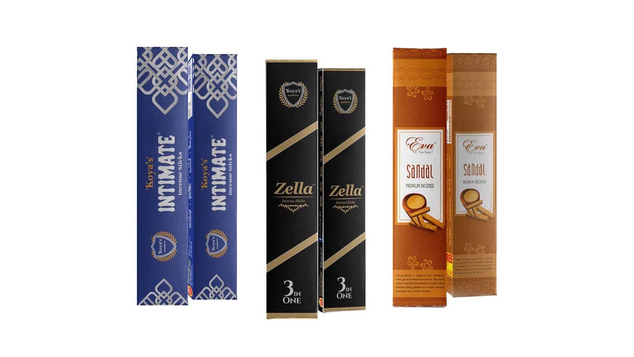 Koya's Premium Incense Sticks Combo (Intimate Blue, Zella 3 in 1 & Eva Sandal) - Pack of 6