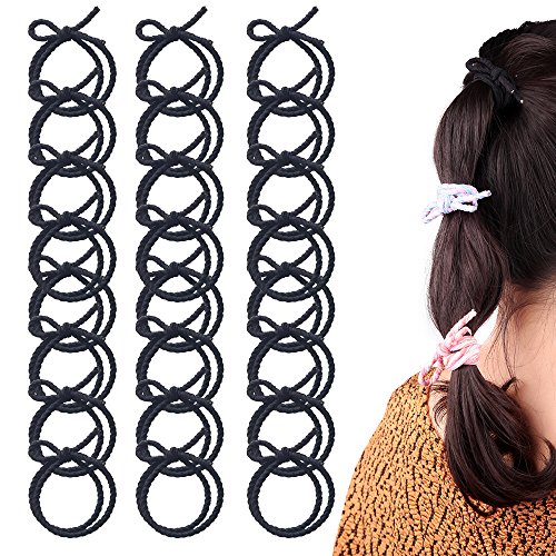 24 Pack Dreamlover Black Thick Hair Rubber Bands, Elastic Ponytail Holders, Stylish Hair Ties Rubber Bands for Girls and Women (Black)