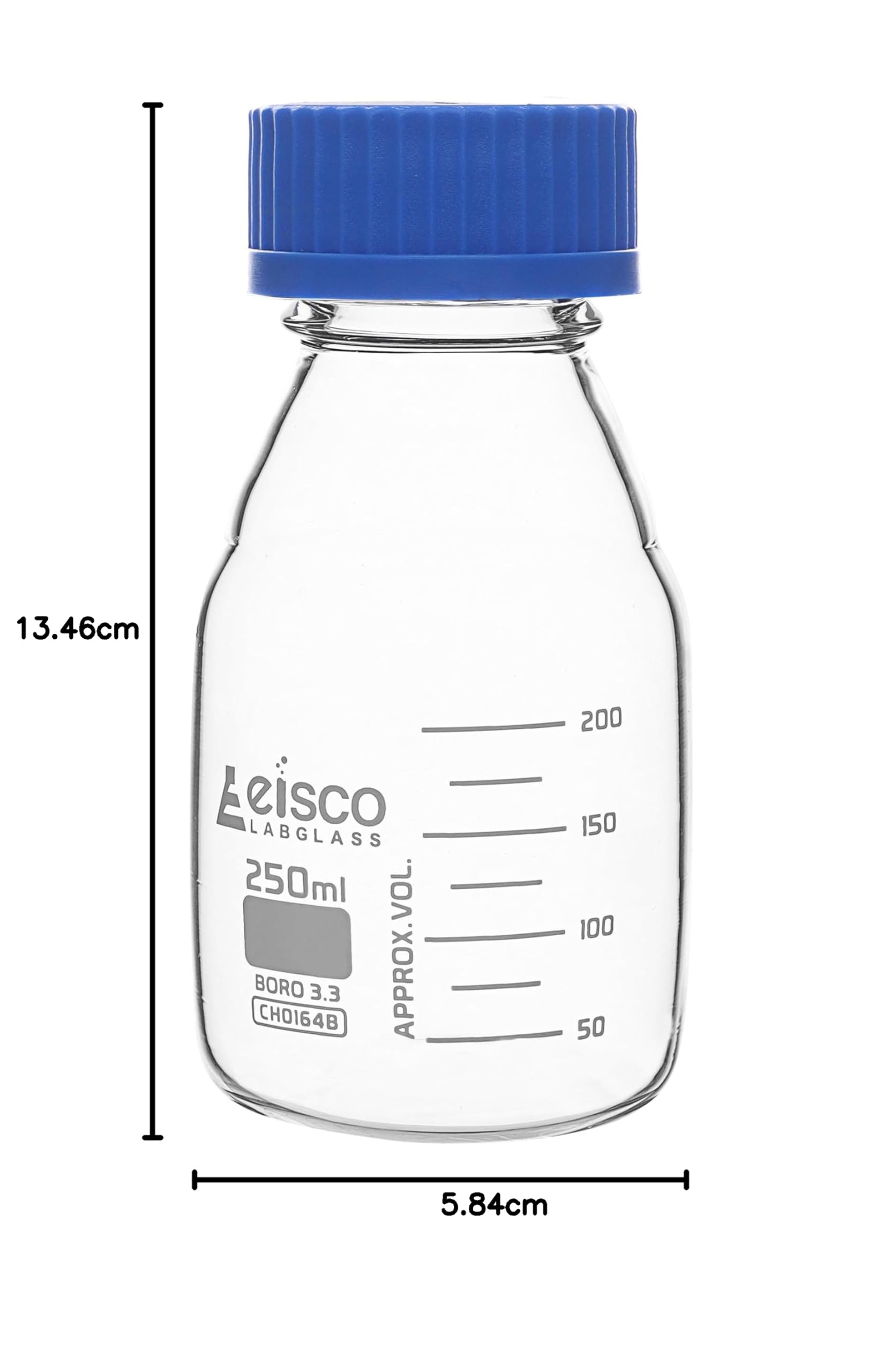 Eisco Labs - Flacone reagente trasparente, 250 ml, con tappo a vite e graduazioni da 25 ml