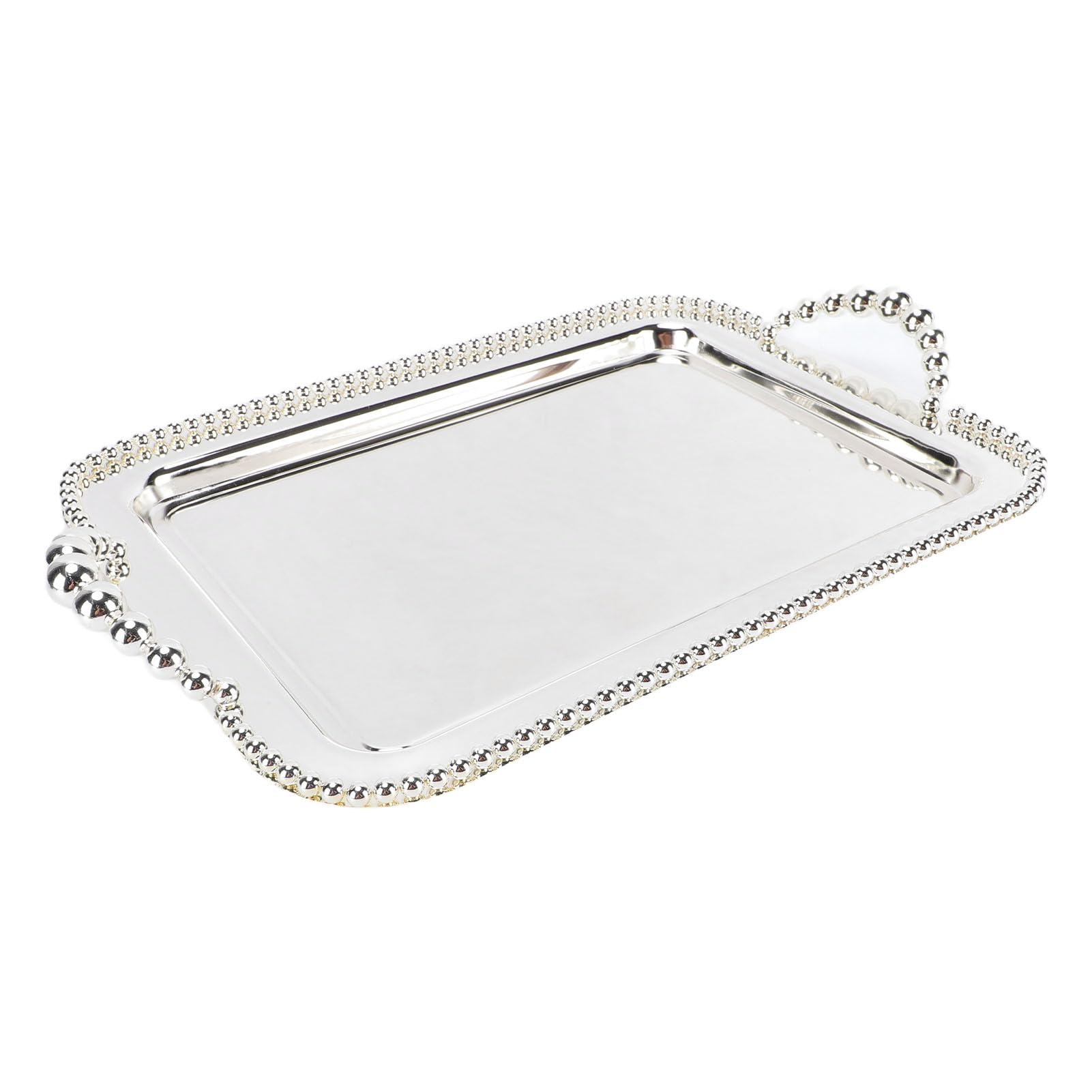 Ejoyous Bandeja para Servir de Acero Inoxidable, Plato Rectangular con Acabado de Espejo de 16,5 X 11,0 Pulgadas, Borde con Cuentas y Asas Dobles, Organizador de Tocador para Fiesta, Boda, Bar, Baño