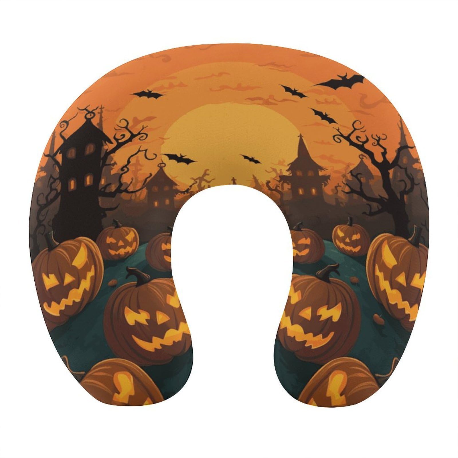 Btcowzrv Style Halloween Orange U Shaped Neck Pillow Travel Pillows