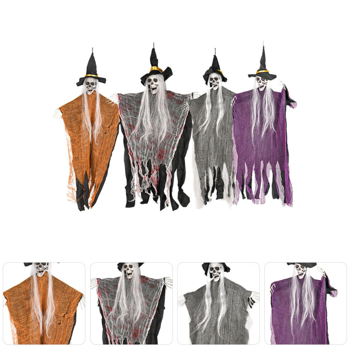 Zerodeko 4 Pezzi Decorazioni Halloween Scheletro con Fantasmi Appesi, Ornamenti da Esterno in Plastica e Ferro, Facili da Appendere con Posizioni Regolabili per Balconi e Giardini