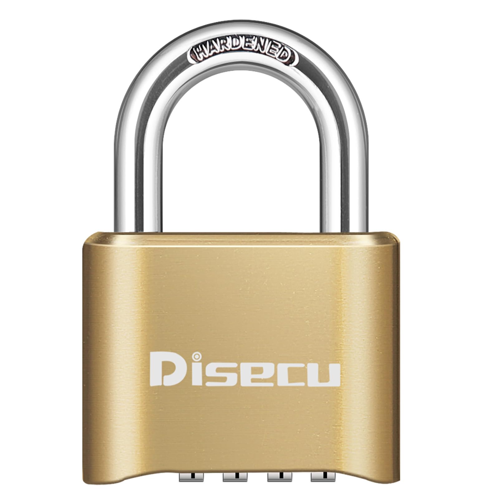 1 Pack disecu 4 Digit Combination Lock, Heavy Duty Outdoor Waterproof Padlock for School Gym Locker, Fence, Gate, Storage Unit, Toolbox (Gold Brass)