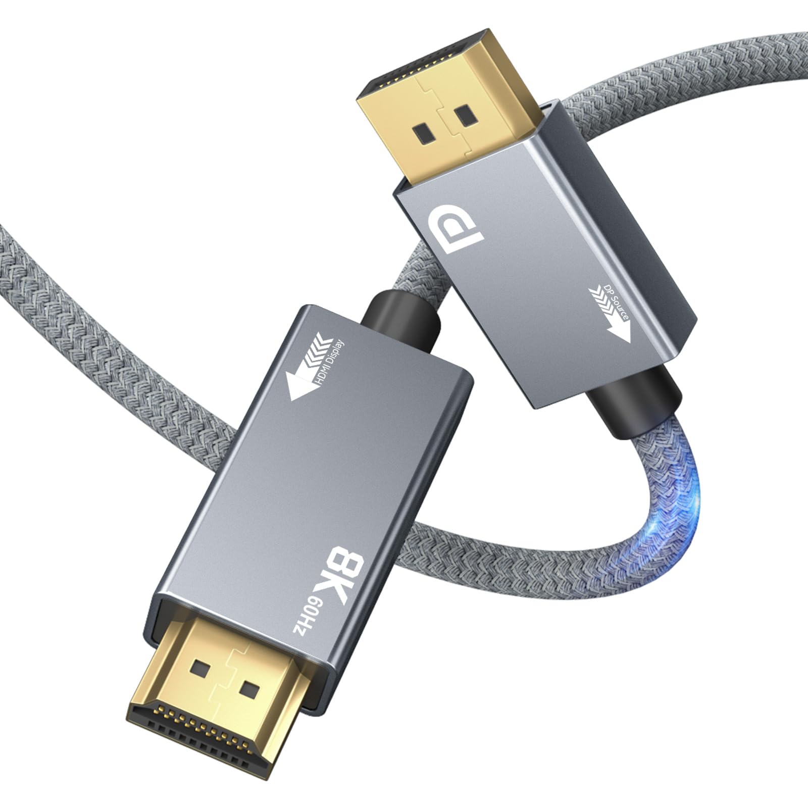 Câble DisplayPort 1.4 vers HDMI 2.1 2M - 8K@60Hz, 4K@240/144Hz, Unidirectionnel DP vers HDMI, Support VRR/HDR/HDCP 2.3/DSC 1.2 pour Ordinateur Portable/PC/Carte Graphique vers Moniteur/TV/Projecteur